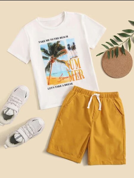 Tween Boy Plants Print Tee &  Shorts Set. 9years