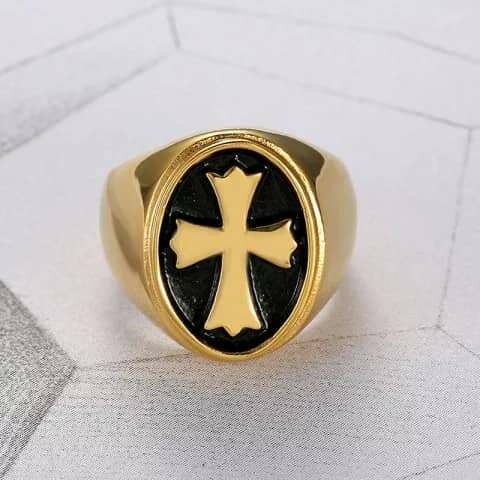 Bague homme croix or plaqué