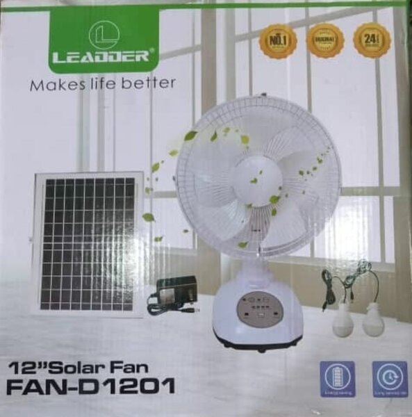 Ventilateur solaire rechargeable avec panneau et 2 ampoules