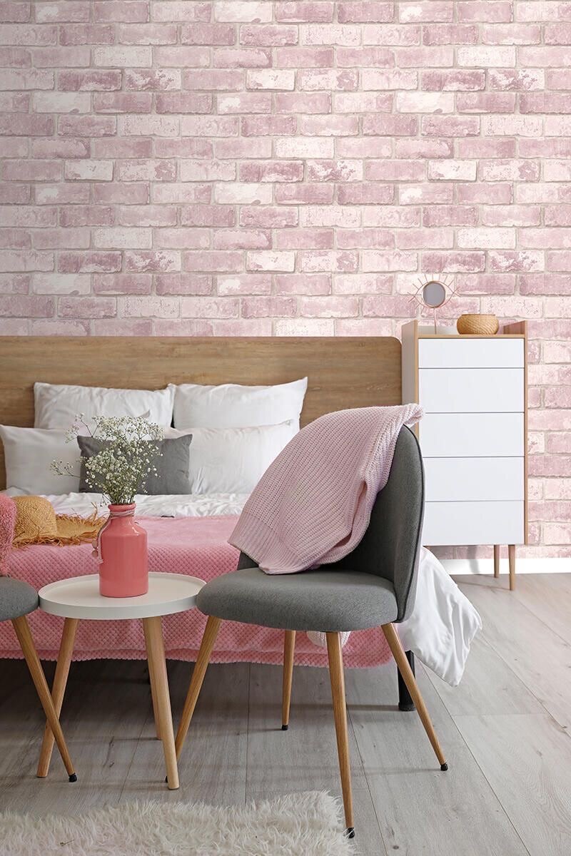 Papier Peint Design Brique Rose
