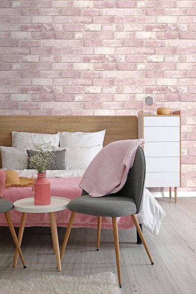 Papier Peint Design Brique Rose