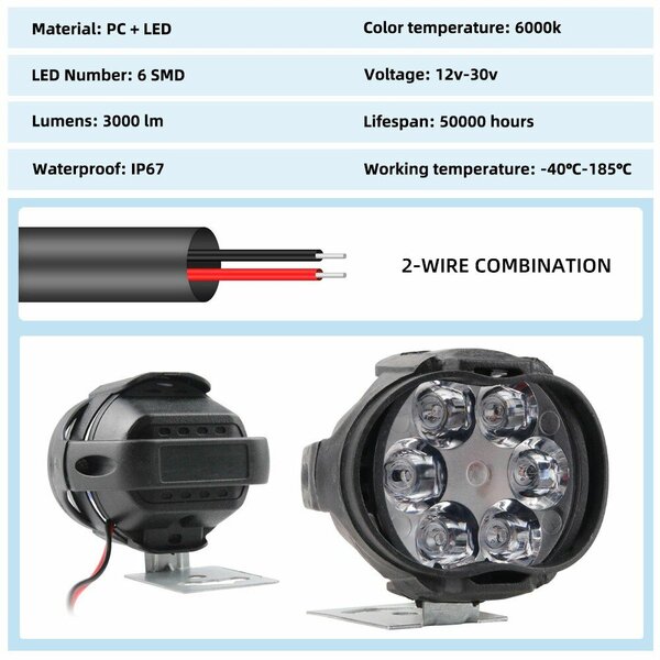 2PCS Travail Lumières 6 LED Moto Phare Spot Lumière Étanche
