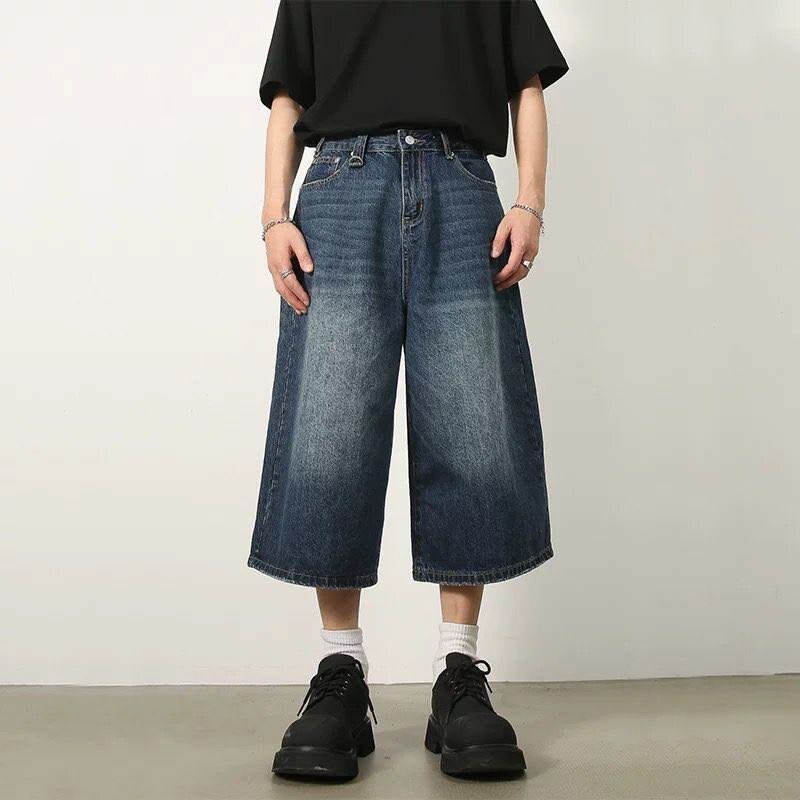 Jean baggy court taille basse pour hommes et les femme,