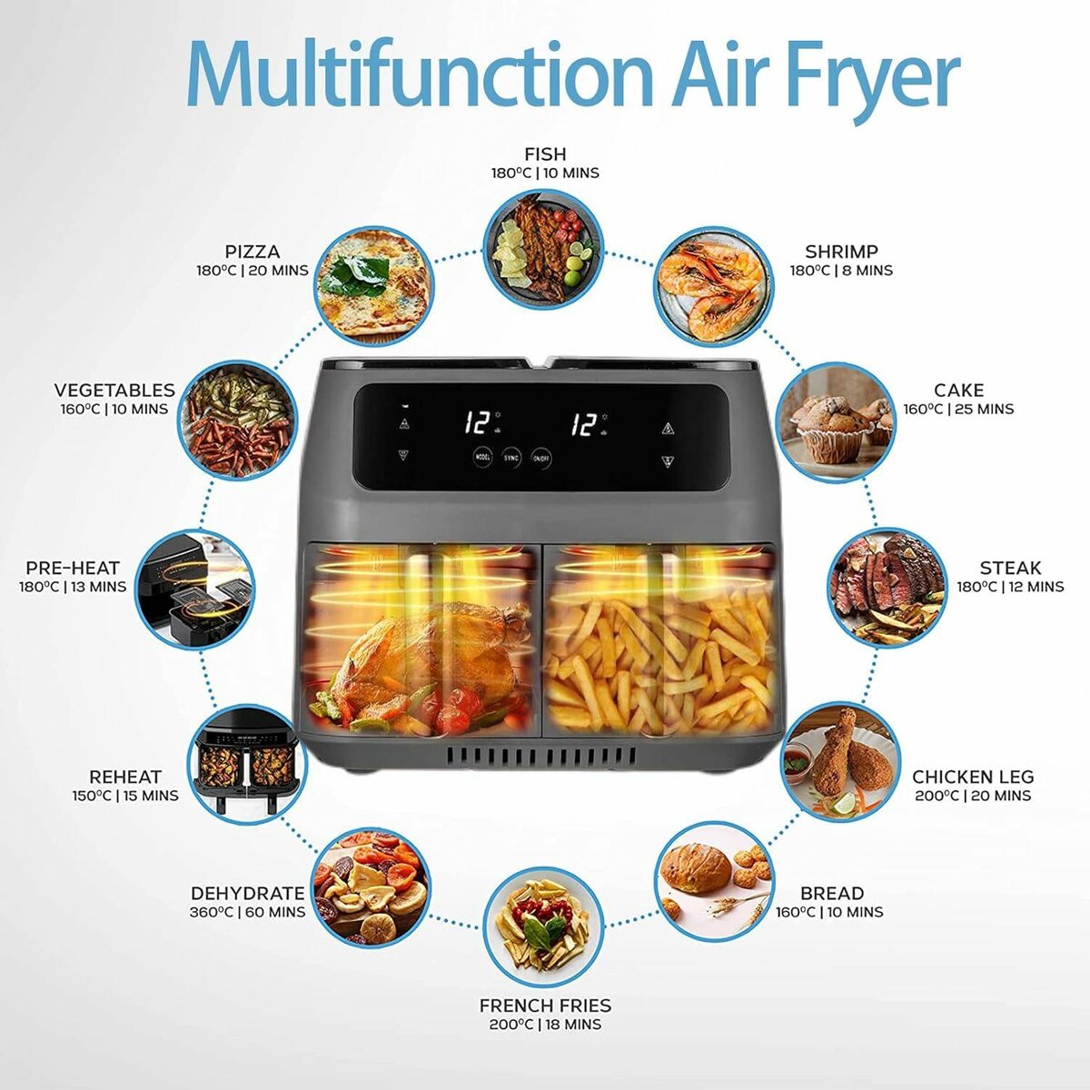 SOKANY Double Air Fryer, 2 Independent Air Fry Baskets, Digi