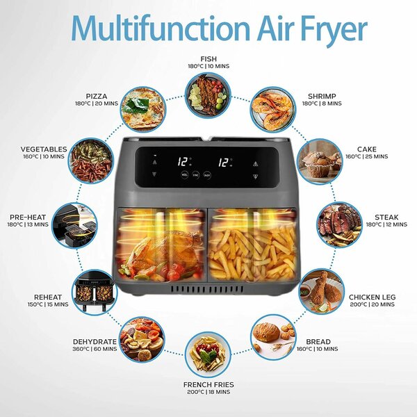 SOKANY Double Air Fryer, 2 Independent Air Fry Baskets, Digi