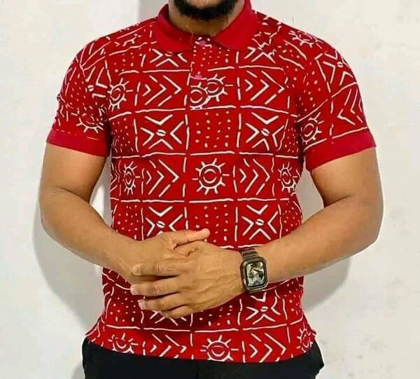 Polo rouge homme motif géo