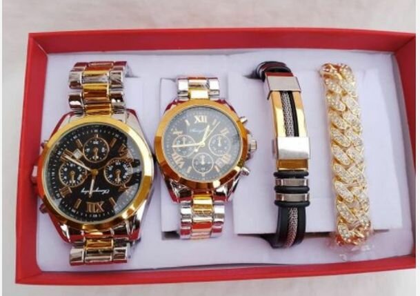 Couple unique golden watch and bracelet