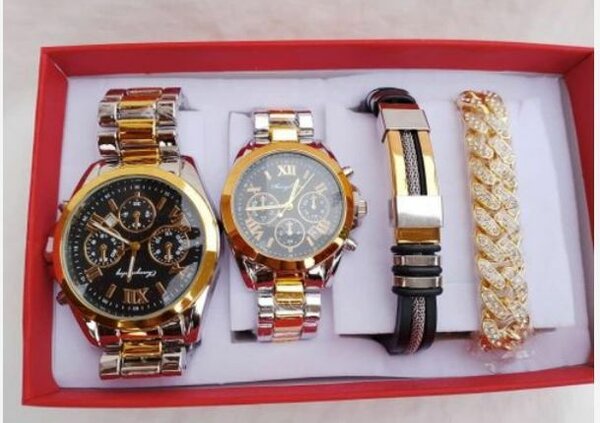 Couple unique golden watch and bracelet