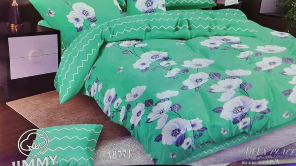 Parure de lit fleurie verte