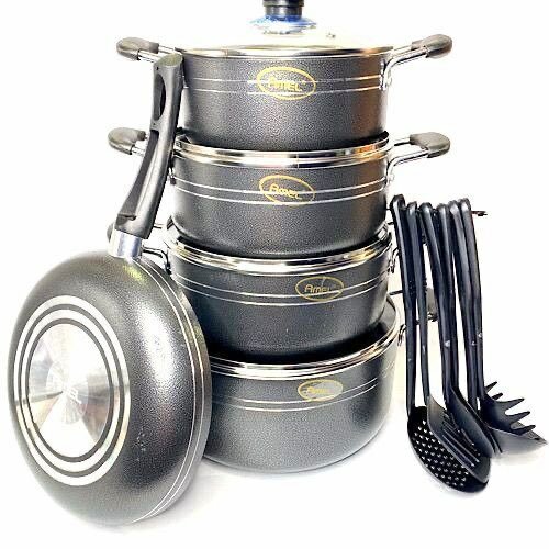 Amel 16 Pcs Non-Stick Aluminium Cookware Set - Black