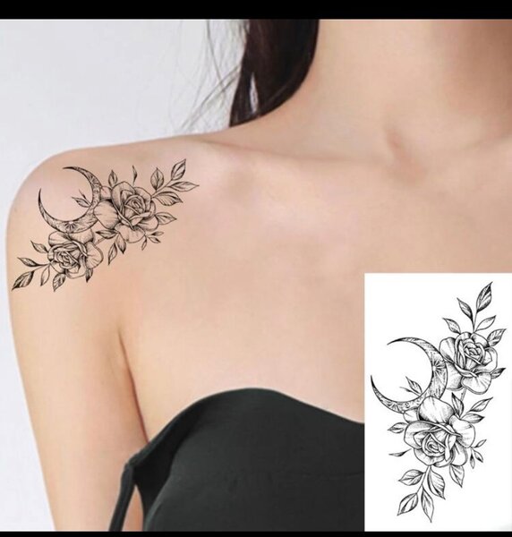 Tatouage Éphémère Fleur Lune