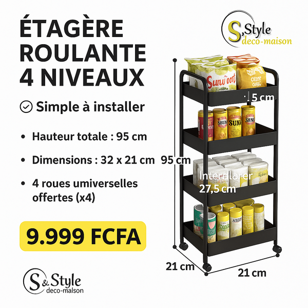 Étagère Roulante 4 Niveaux