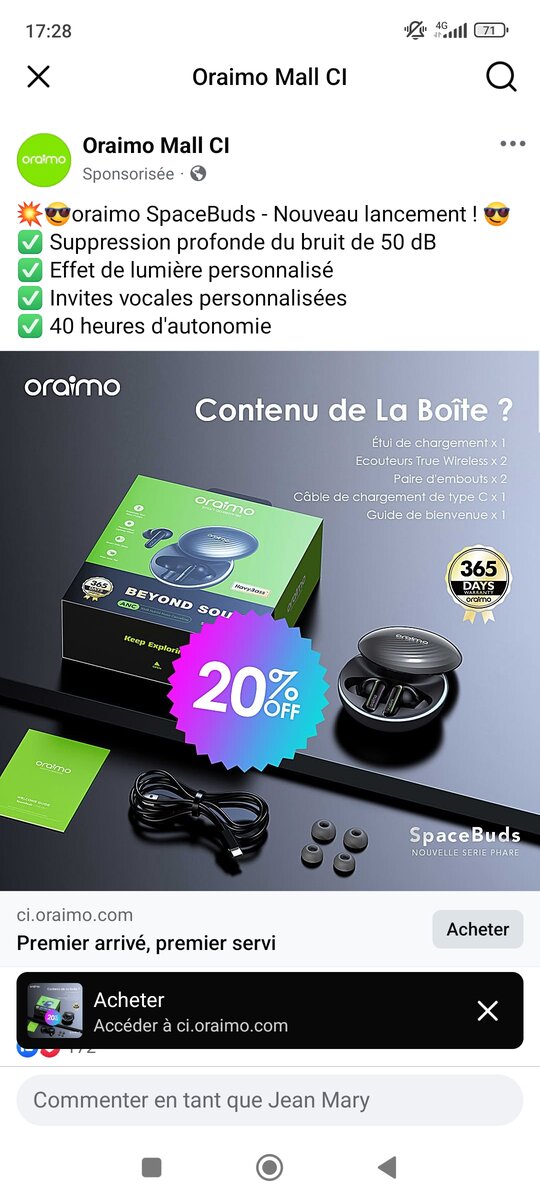 Écouteurs bluetooth oraimo.