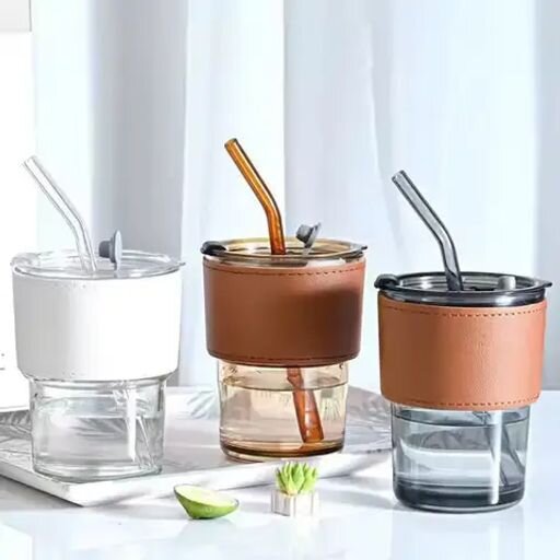Glass Mug With Lid and Straw