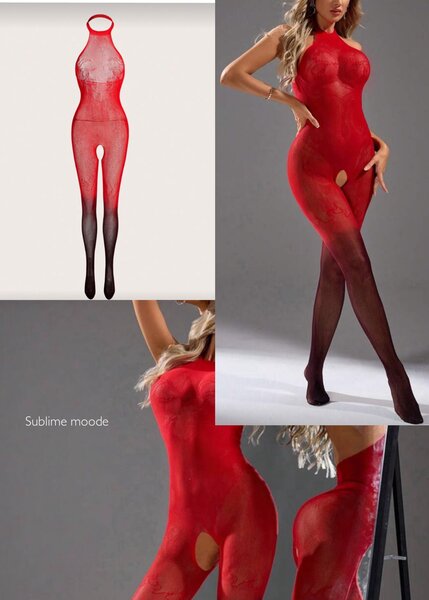 Body résille sexy rouge femme