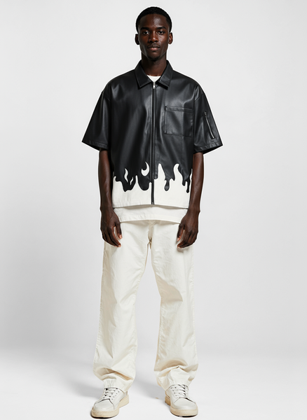 Chemise à manches courtes en flammes