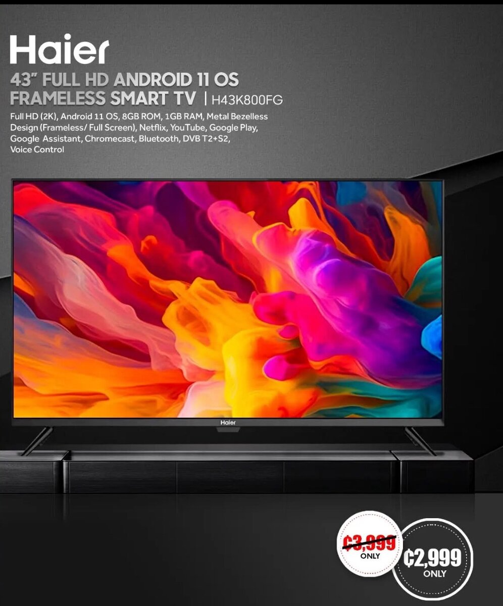 HAIER [ 43" FULL HD ANDROID 11 OS FRAMELESS SMART TV | H43K8