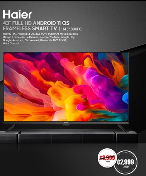 HAIER [ 43" FULL HD ANDROID 11 OS FRAMELESS SMART TV | H43K8