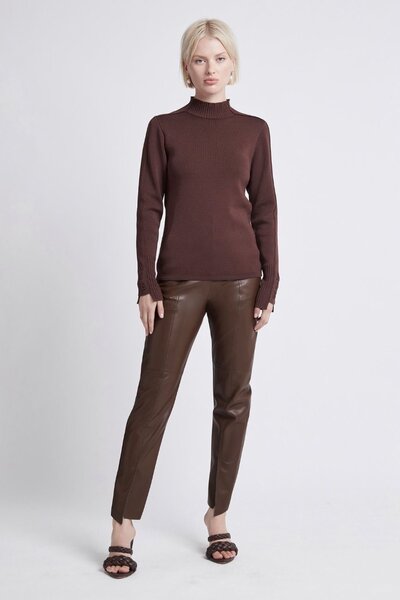 Pull Col Roulé Marron Femme