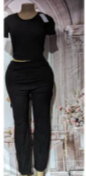 Pantalon de costume en maille avec poches et crop top avec col noir