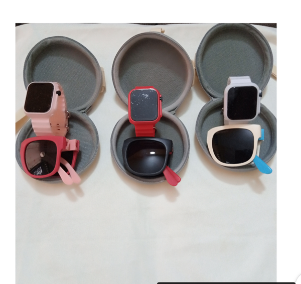 3 PIÈCES, LUNETTES DE SOLEIL, MONTRE, ÉTUI