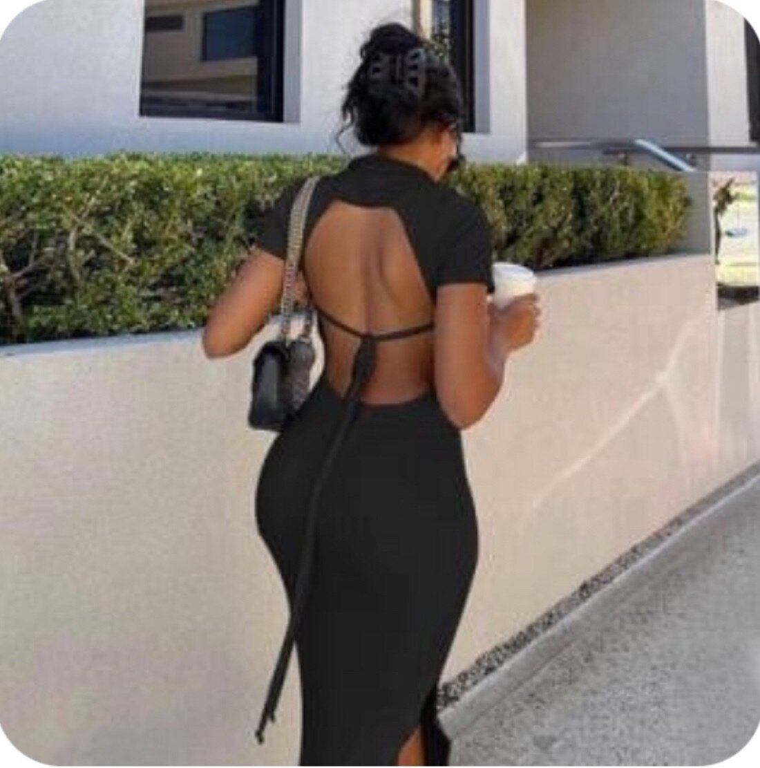 Black open back dress