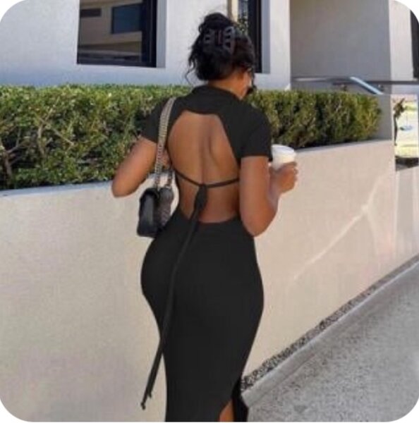 Black open back dress