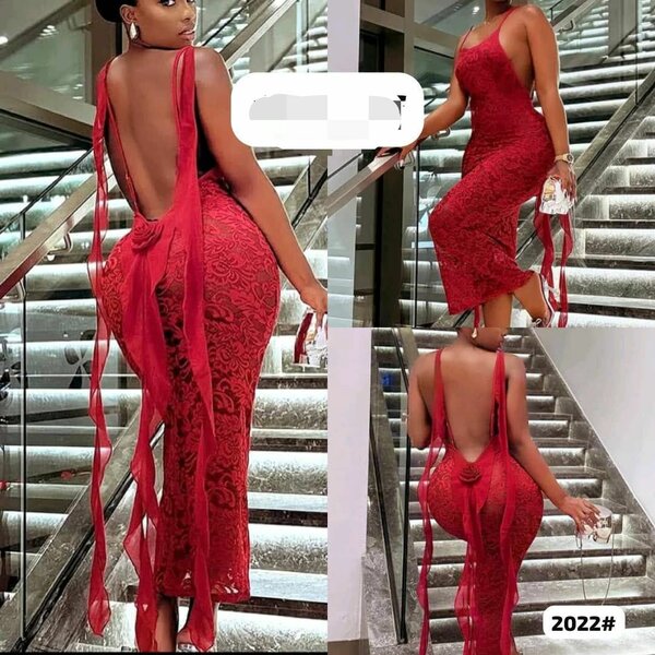 Robe Évasée en Dentelle Rouge