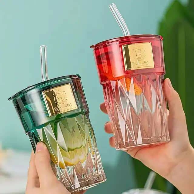 Mug raffiné en verre massif avec paille 420ml