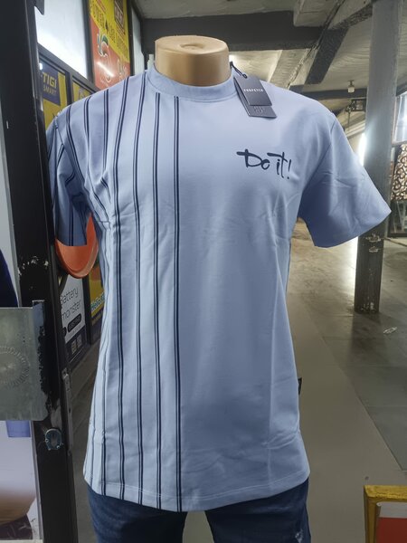 blue men's t-shirt