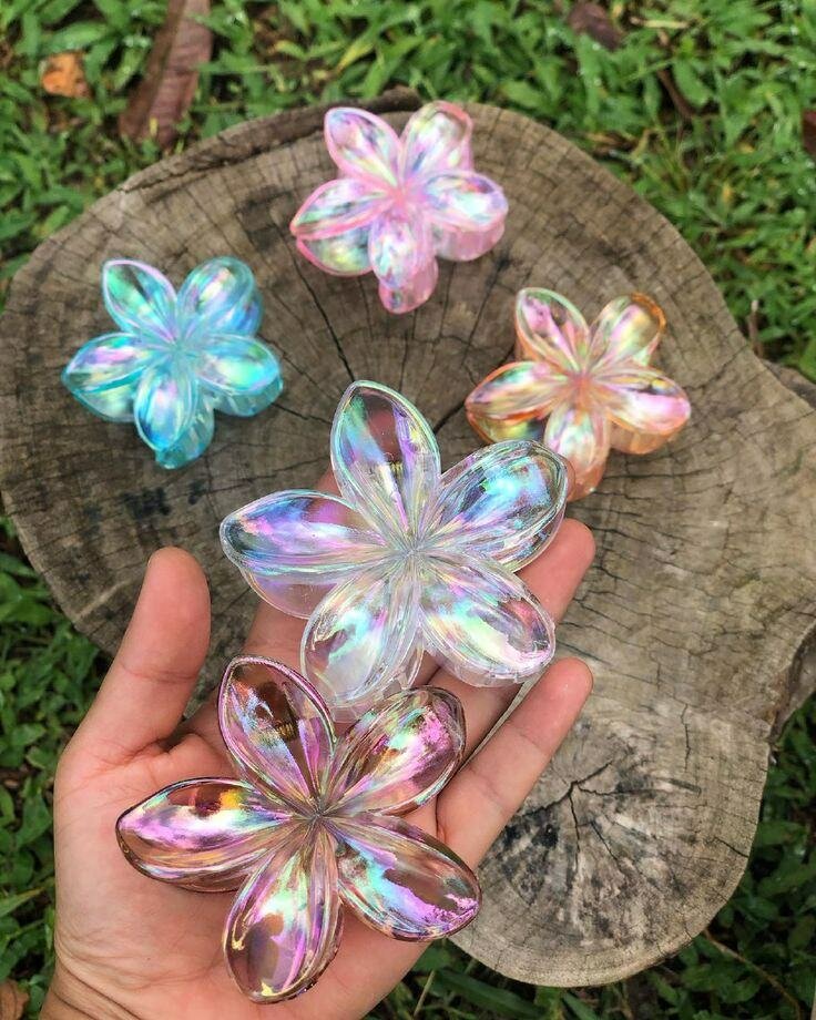 Pinces à cheveux fleurs irisées
