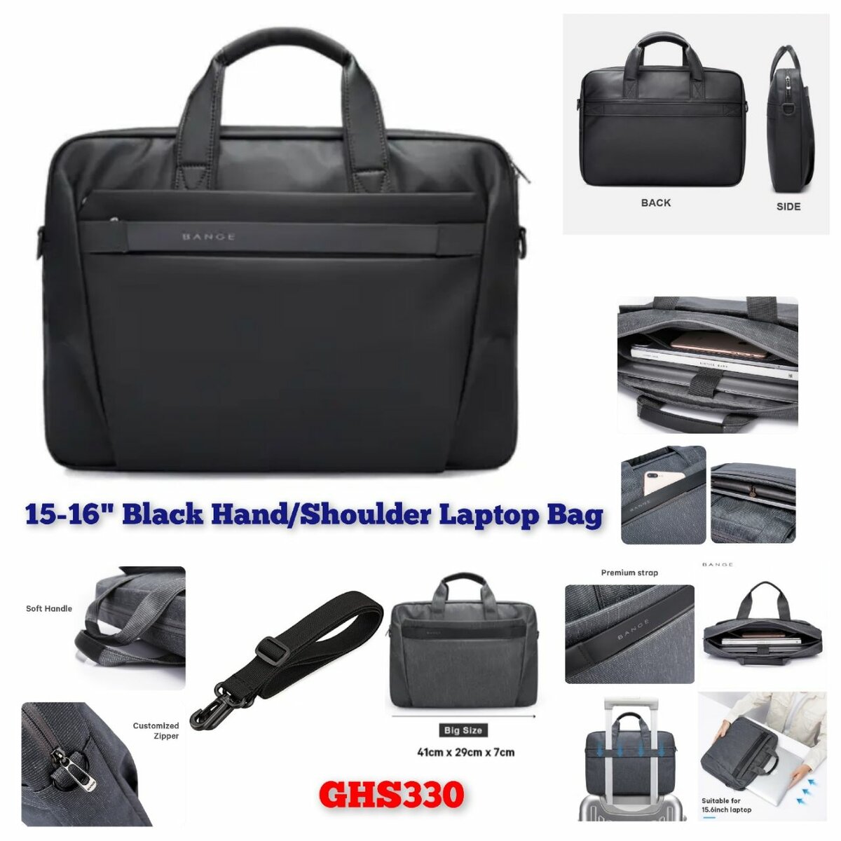 15-16 inches Black Shoulder Laptop Bag