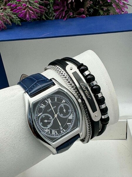 Leather watch with bracelet set