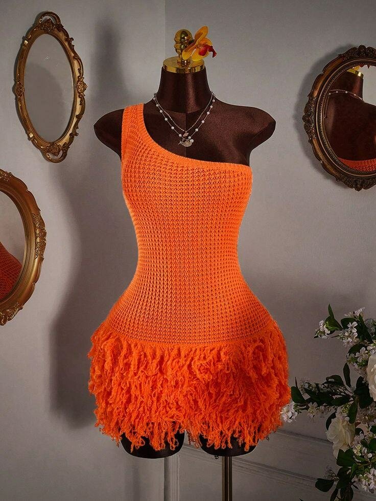 Robe Orange Bohème Tricotée