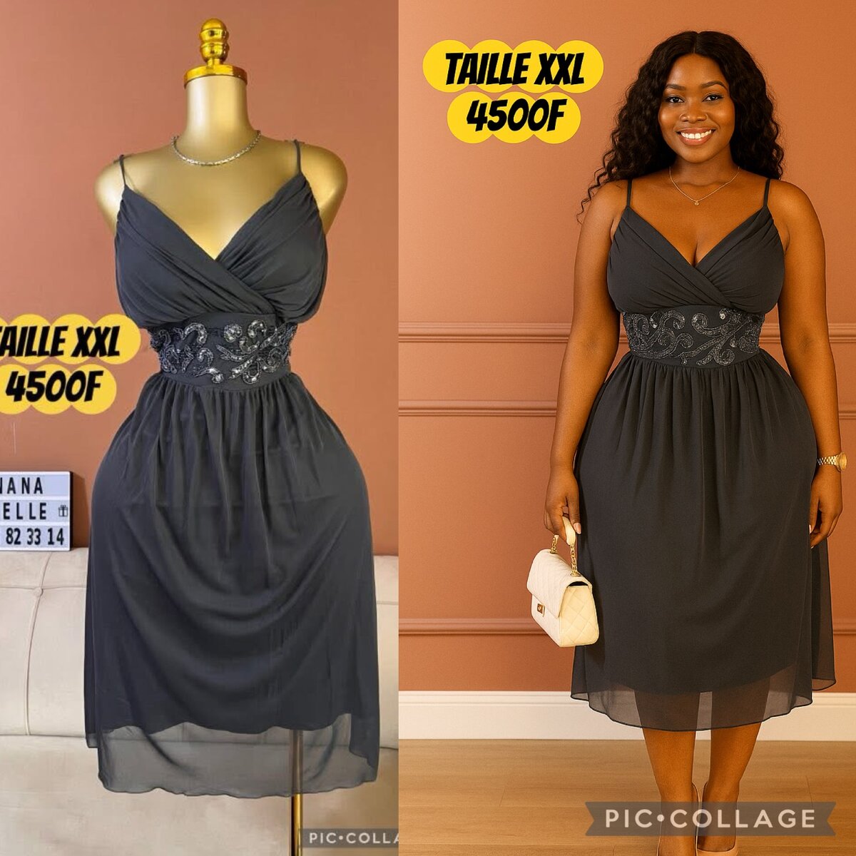 Robe Élégante Noire Taille XXL