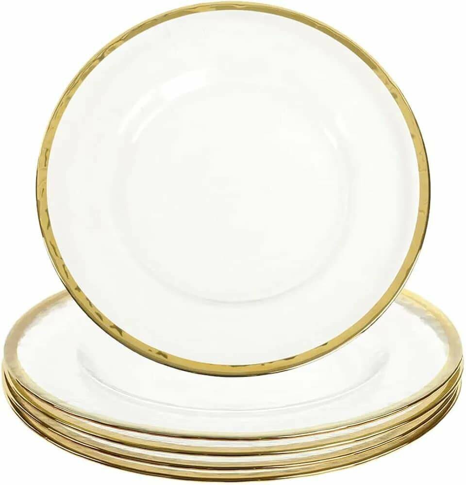 Verre Clair Doré Bord Assiettes de présentation, Lot de 4,