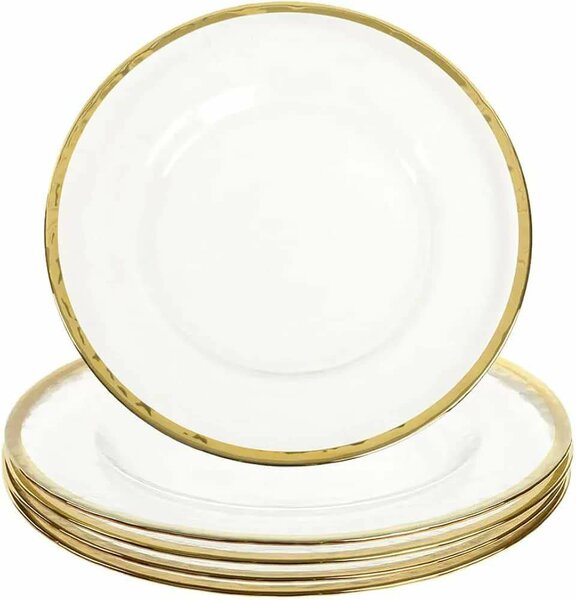 Verre Clair Doré Bord Assiettes de présentation, Lot de 4,