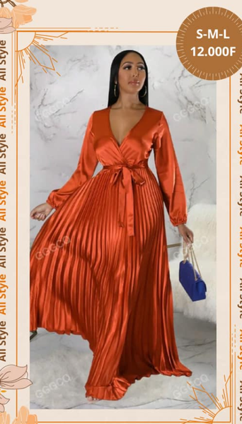 Rouge maxi Robe femmes plissé lanterne manches col en V taille S M L