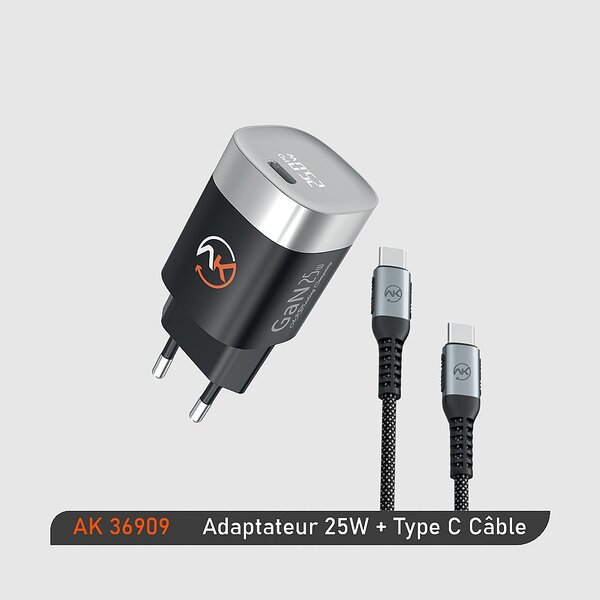 Adaptateur PD 25W AK-36909 Avec Câble (Type C)