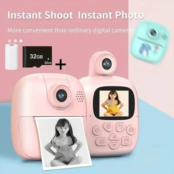 Appareil photo enfant HD, impression instantanée + carte mém