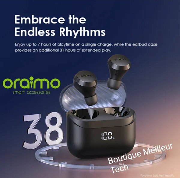Oraimo Écouteurs Bluetooth AirBuds 4 - véritables ENC