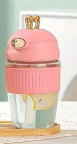 Portable Bunny Ear Flip Top Straw Glass Tumbler with Silicone Sleeve