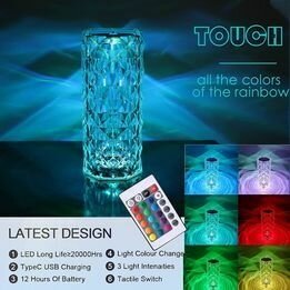 Rose Diamond Table Lamp. Acrylic LED USB Remote and Touch