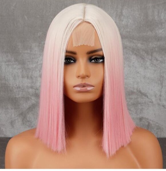 Werd Short Blonde Ombre Pink Synthetic Bob Wig Ladies Party