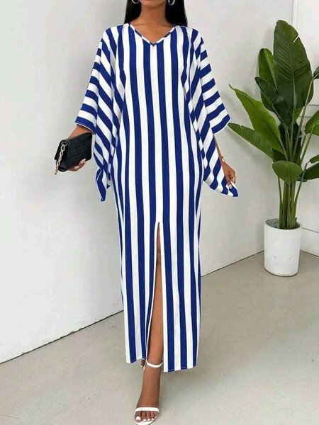 Robe Caftan Élégante à Rayures