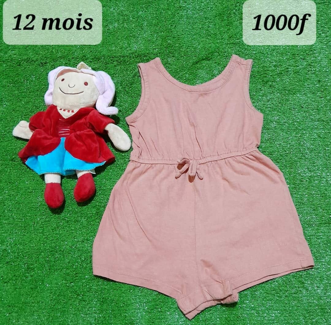 Salopette pour fille, coton, couleur pêche, 12 mois