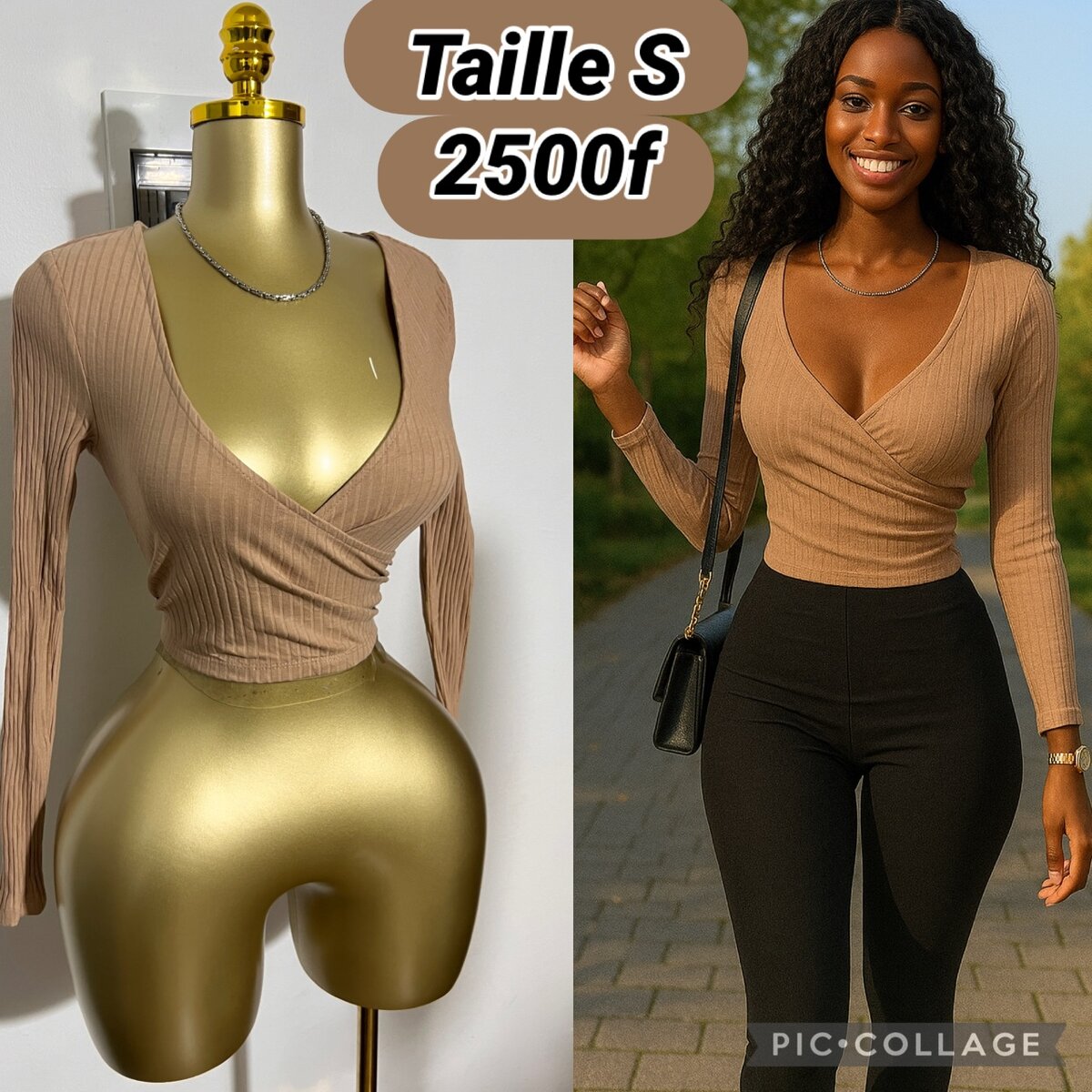 Top cache-cœur beige femme