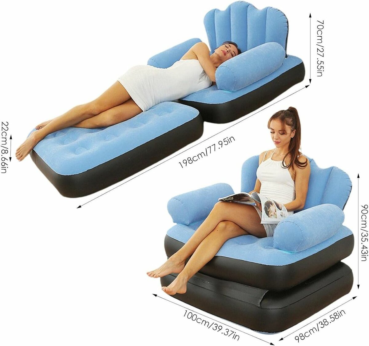 Canapé gonflable, multi-usage 5 en 1 avec accoudoirs