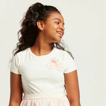 Top À Fleur Rose - Blanc - Juniors