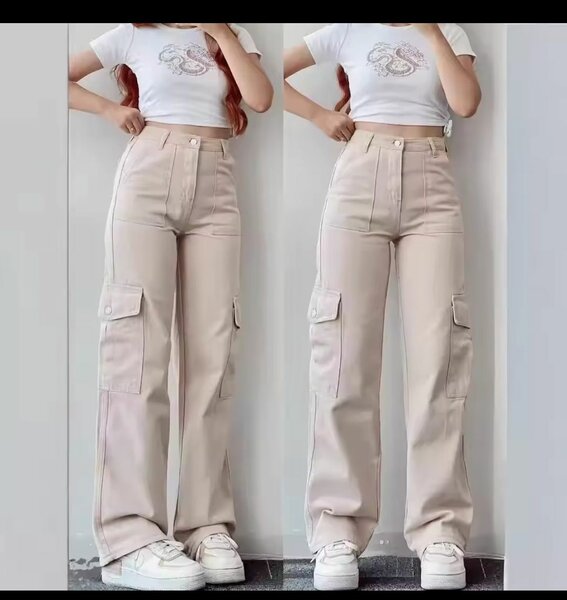 Pantalon cargo beige femme